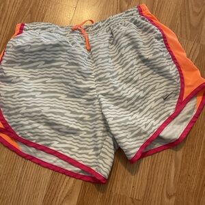 Women's NIKE XL Gray Zebra-Print Athletic Shorts with Pink & Orange Trim DRI FIT
